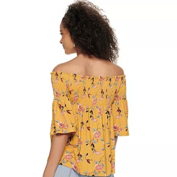 On or off shoulder mustard yellow floral top size small - Picture 4 of 9